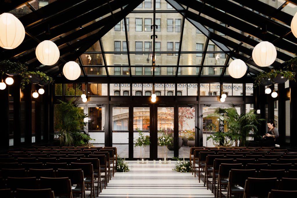 a portrait of the ceremony venue from a shinola hotel wedding