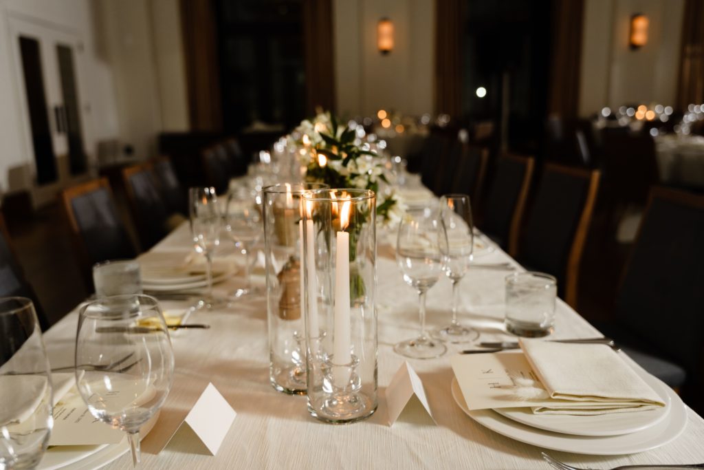a portrait of the table setting at a shinola hotel wedding