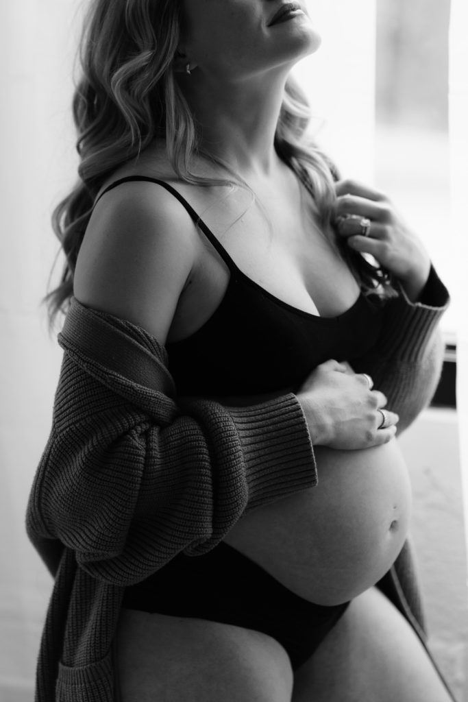 an artsy black and white photo from a shoot with a michigan maternity photographer