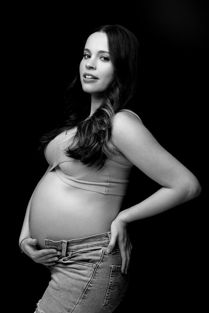 pregnant woman posing black and white